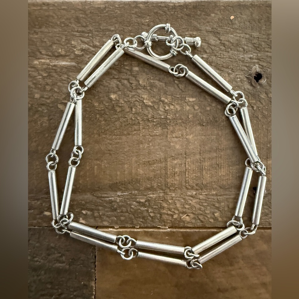 Vintage Sterling Silver Stick Chain Toggle Necklace